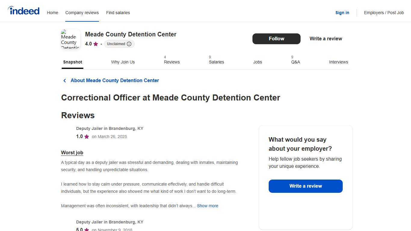 Correctional Officer at Meade County Detention Center | Indeed.com